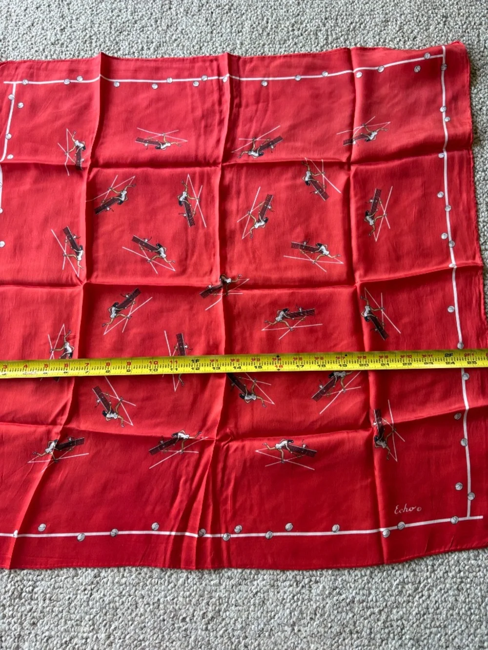 Vintage Echo Tennis Silk Scarf | Country Club Preppy Tennis Motif Chic Glam